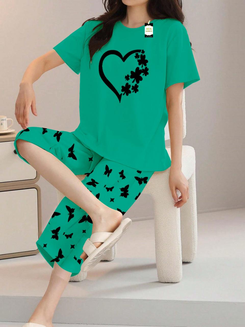 Printed Half-Sleeved Vest For Leisure Home Wear Female Sleepwear Night Dress