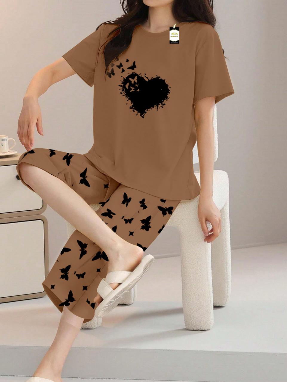 Printed Half-Sleeved Vest For Leisure Home Wear Female Sleepwear Night Dress