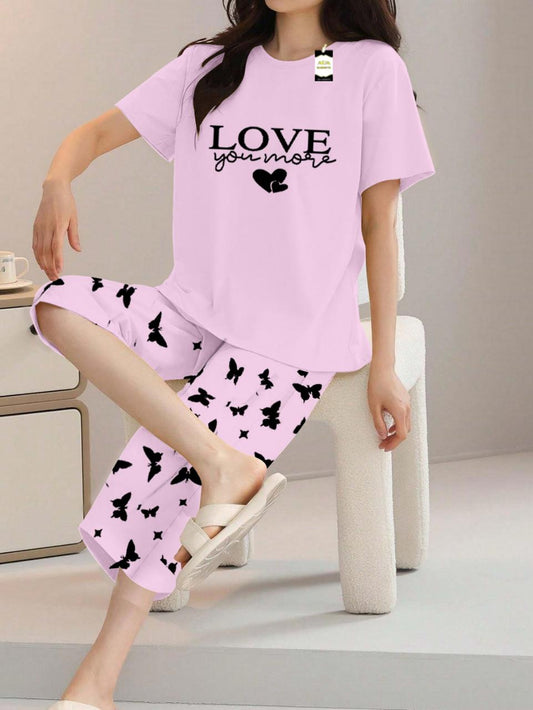 Printed Half-Sleeved Vest For Leisure Home Wear Female Sleepwear Night Dress