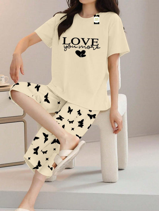 Printed Half-Sleeved Vest For Leisure Home Wear Female Sleepwear Night Dress