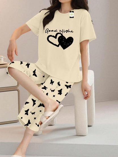 Printed Half-Sleeved Vest For Leisure Home Wear Female Sleepwear Night Dress